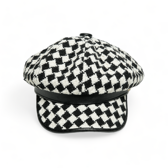 Chokore Vintage Checkerboard Beret Cap (Black & White)