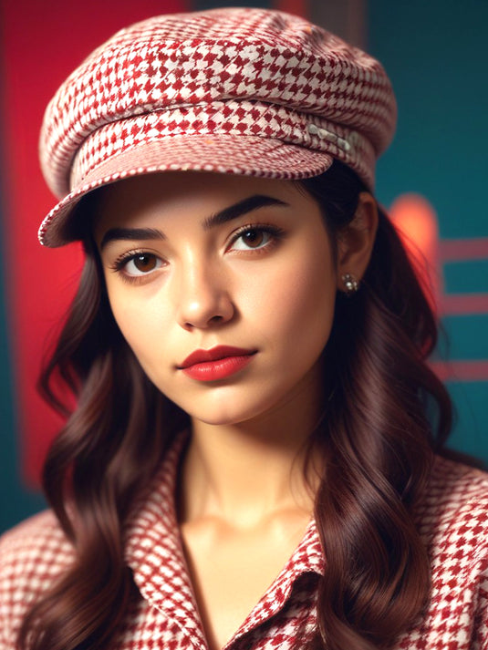 Chokore Retro Houndstooth Pattern Beret Cap (Red)