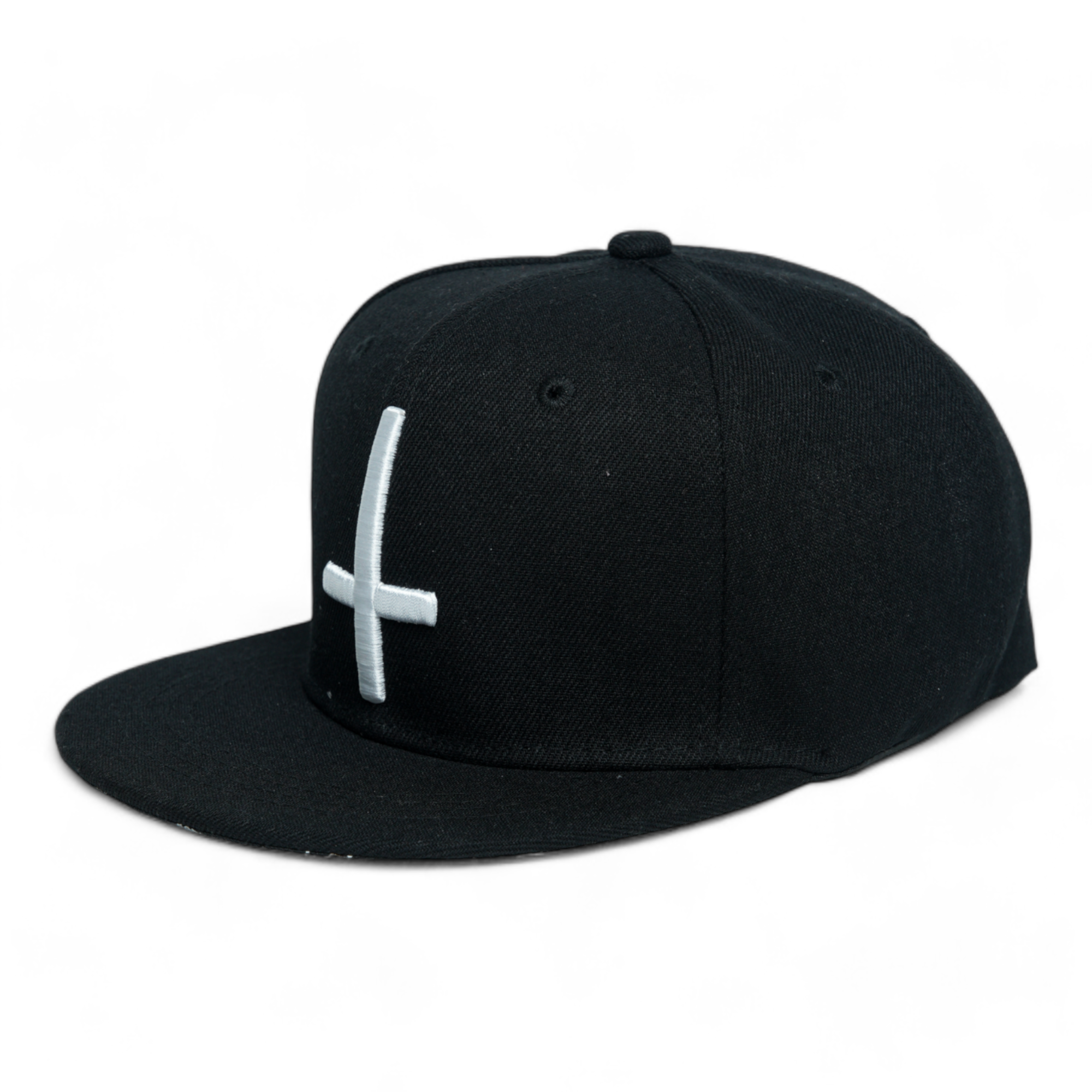 chokore Chokore Korean Cross Embroidered Flat Brim Cap (Black)