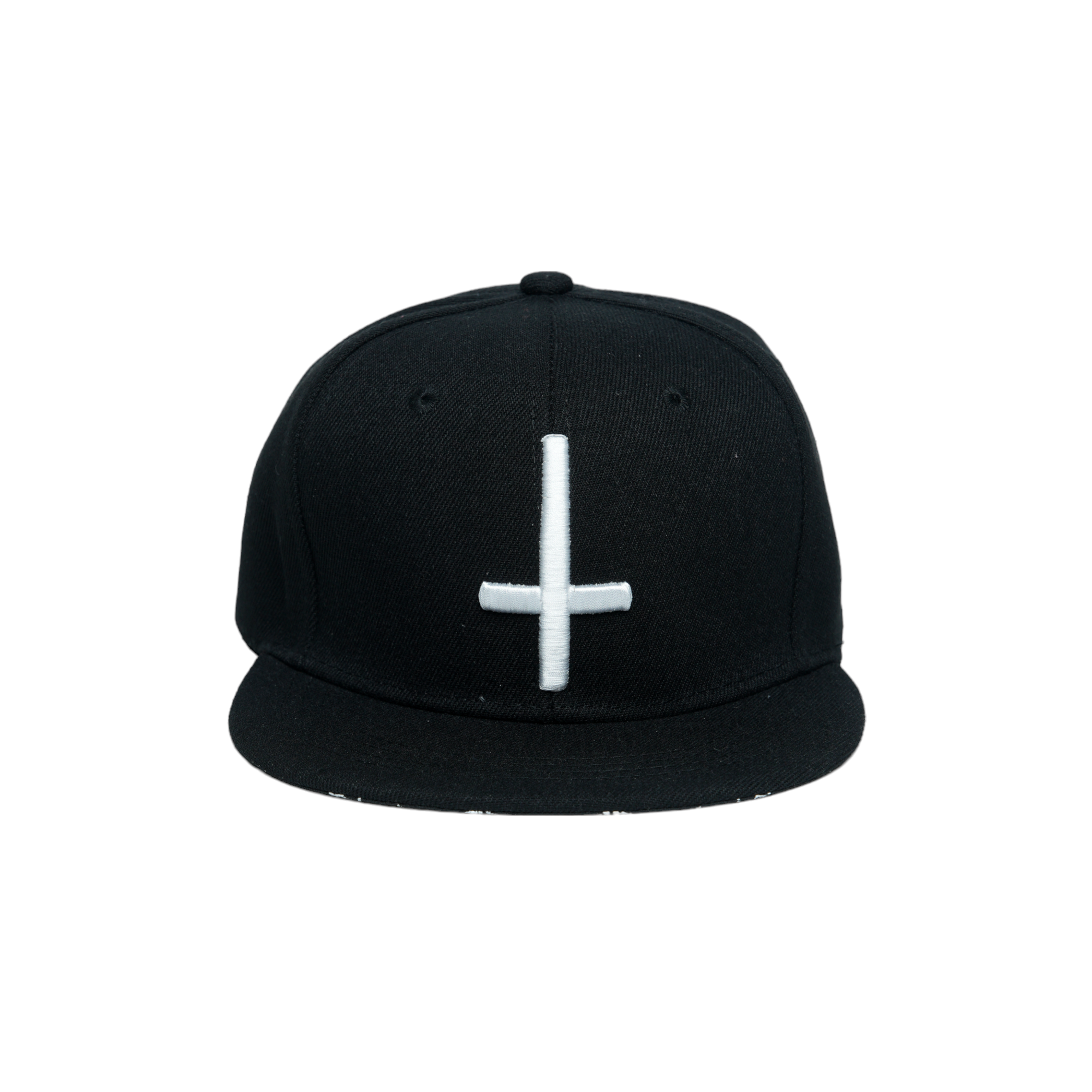 chokore Chokore Korean Cross Embroidered Flat Brim Cap (Black)