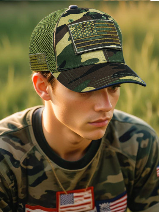 Chokore Chokore Camouflage Patch Baseball Cap with Mesh Detailing (Army Green) 