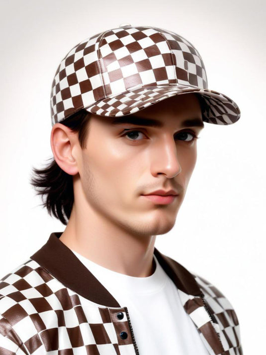 Chokore Checkerboard Print Baseball Hat (Brown)