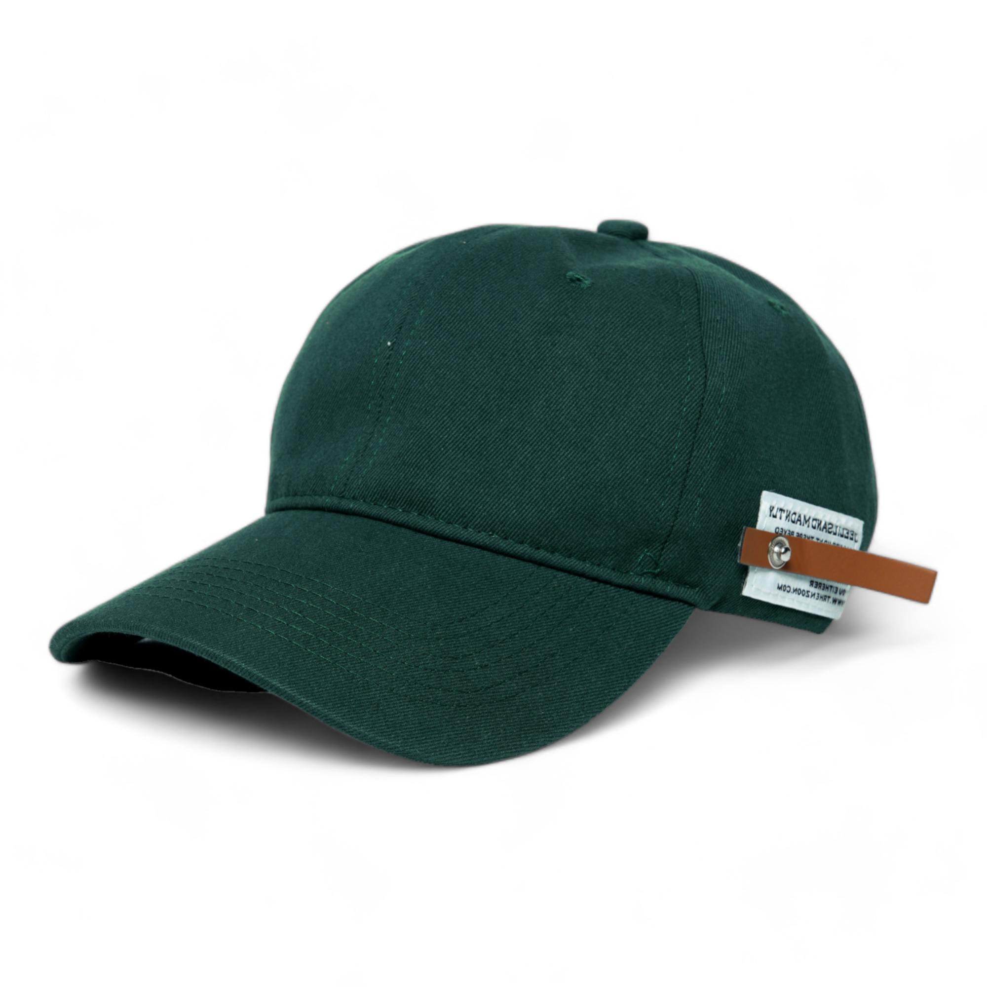 Chokore Curved Brim Leather Label Baseball Cap (Dark Green)