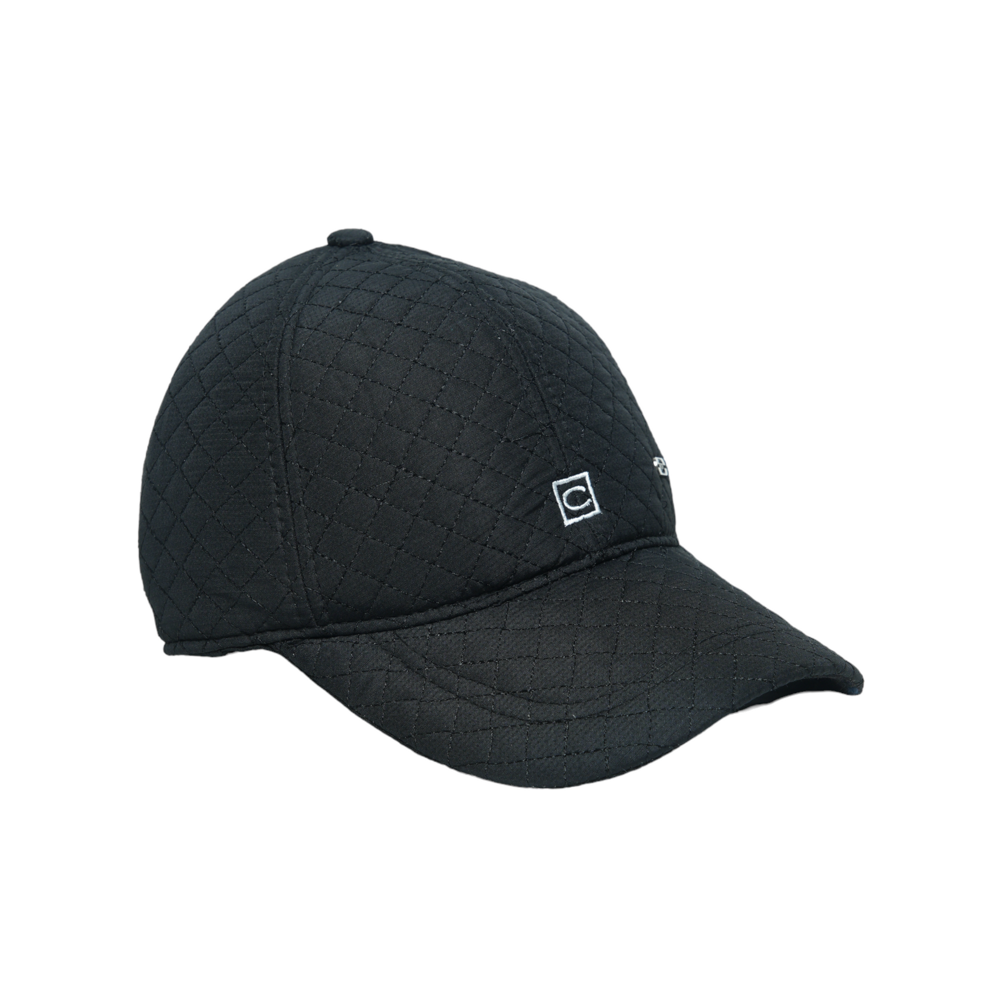 Chokore Curved Brim Diamond Check Ear Protective Baseball Cap (Solid Black)