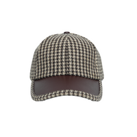 Chokore Chokore Retro Houndstooth Pattern Baseball Cap with Leather Details (Coffee)