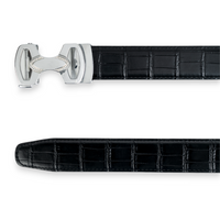 Chokore Chokore Crocodile Pattern Leather Belt (Black & Silver)