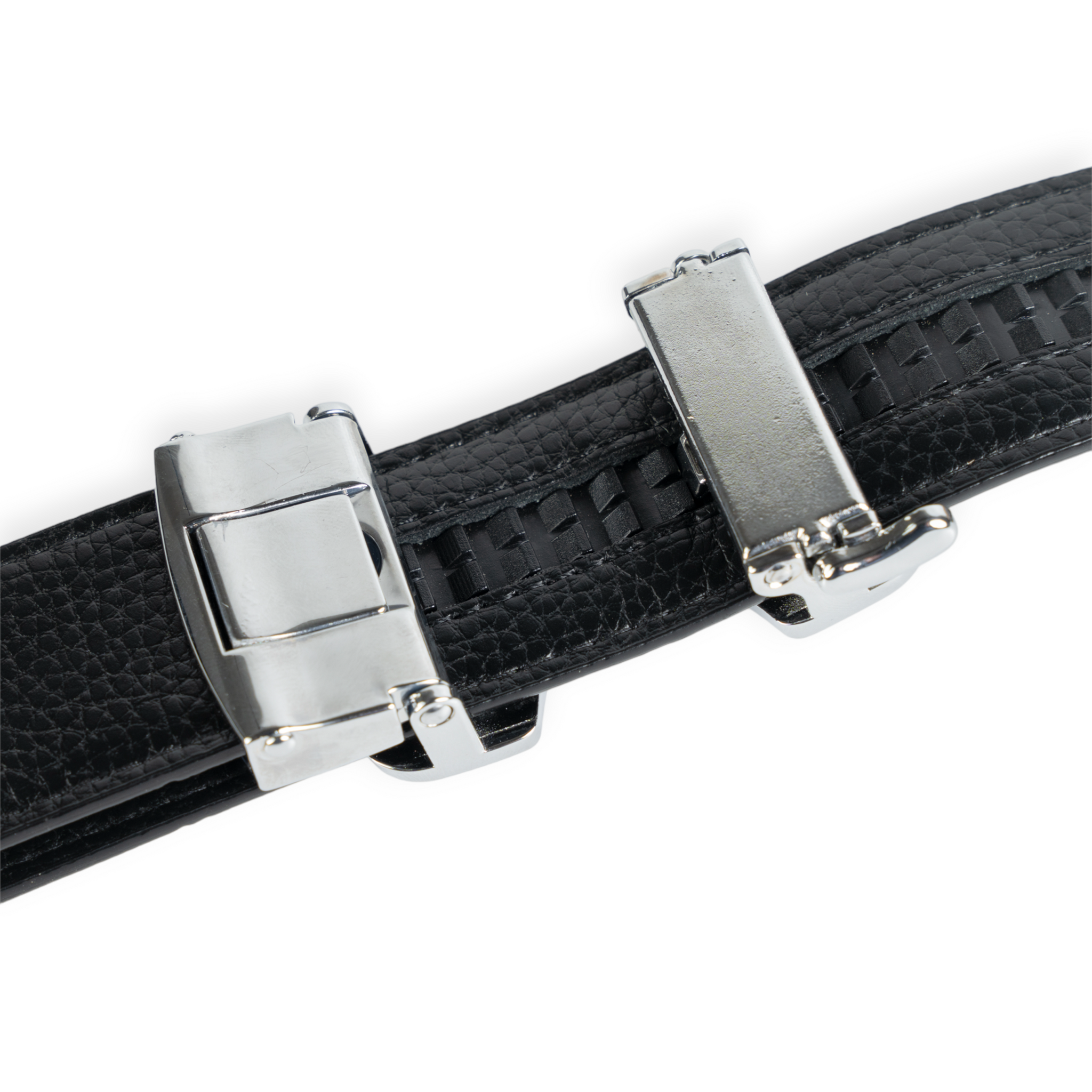 Chokore Crocodile Pattern Leather Belt (Black & Silver)