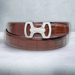 Chokore Chokore Crocodile Pattern Leather Belt (Brown & Silver) 