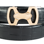 Chokore Chokore Crocodile Pattern Leather Belt (Black & Gold) 