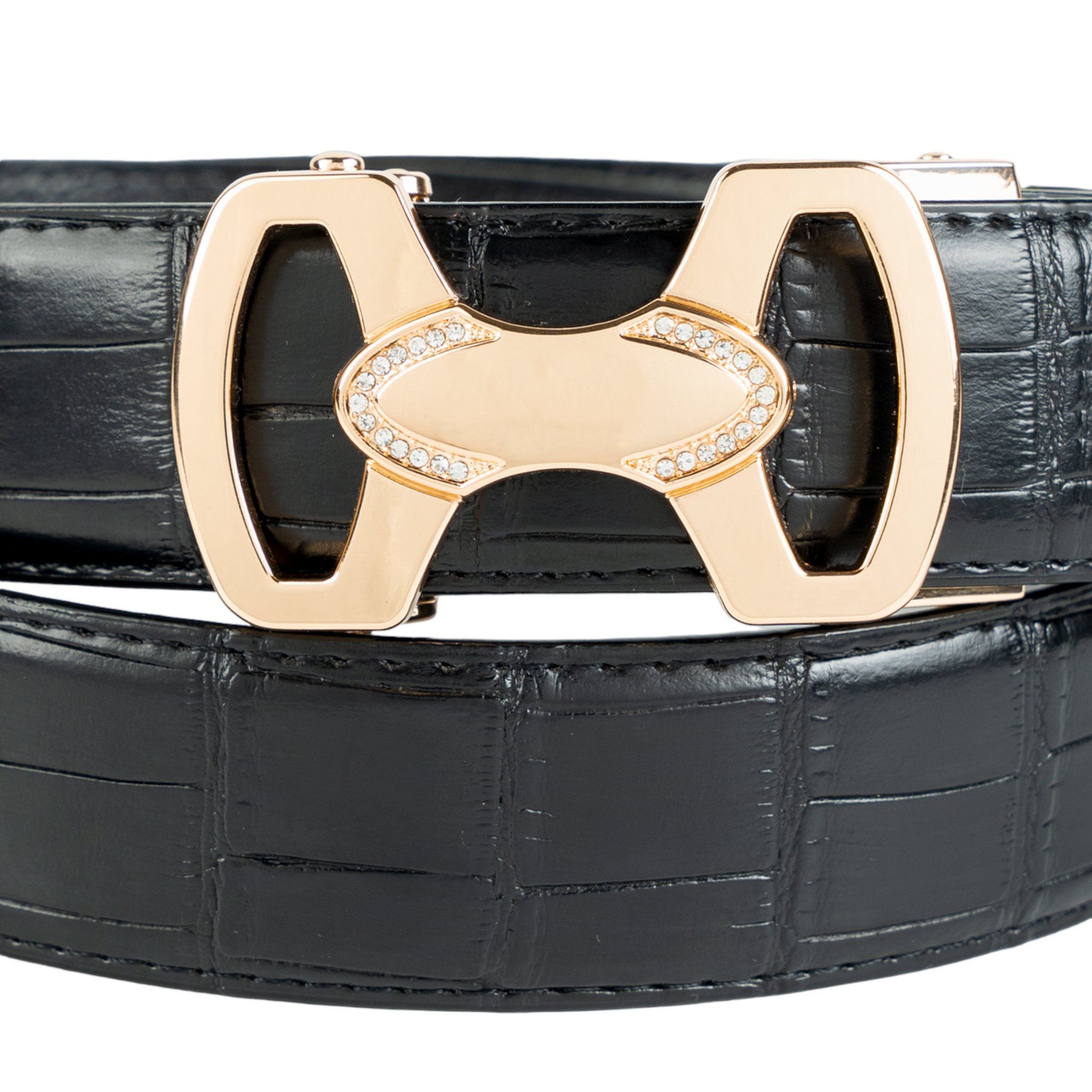 Chokore Crocodile Pattern Leather Belt (Black & Gold)