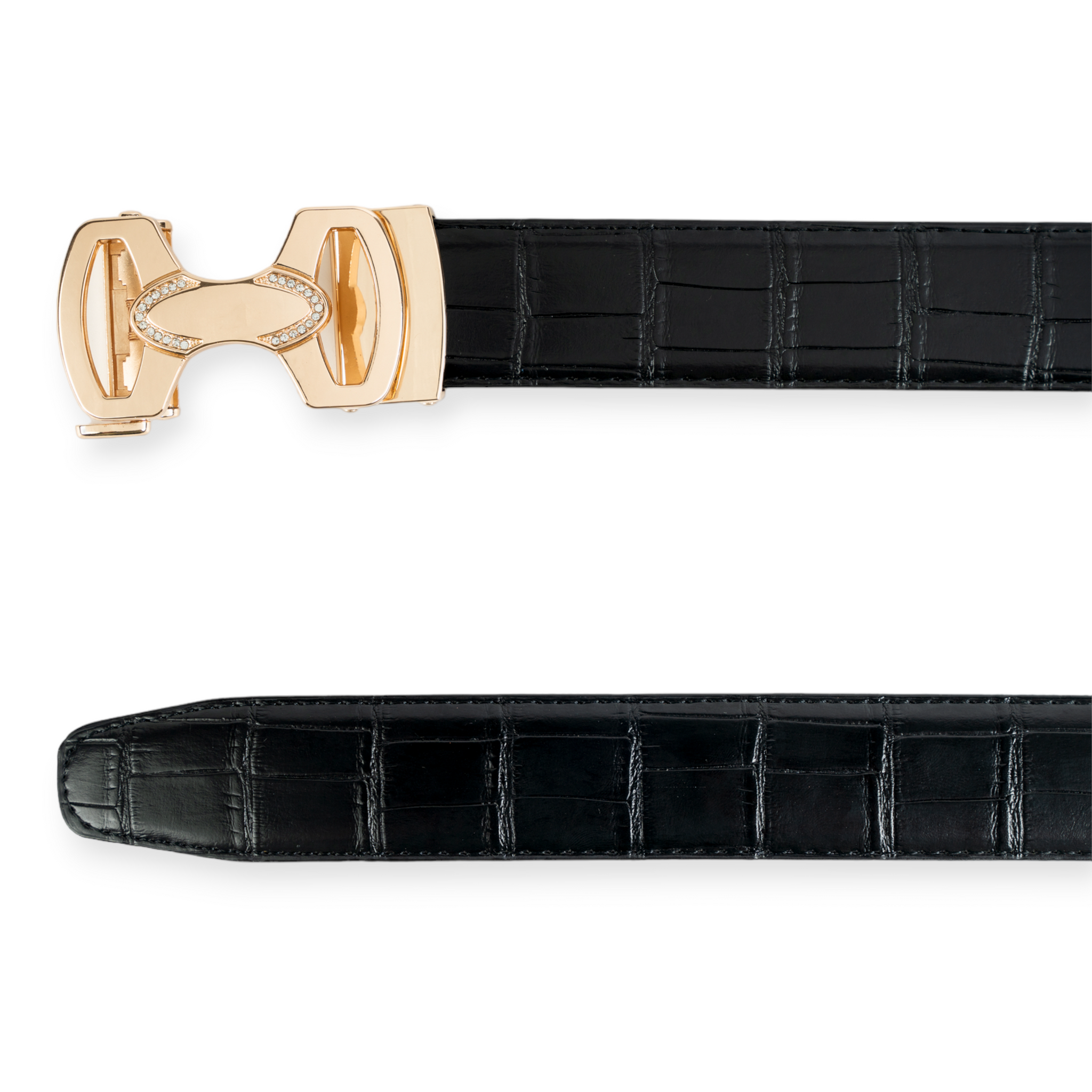 Chokore Crocodile Pattern Leather Belt (Black & Gold)