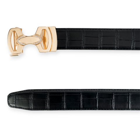 Chokore Crocodile Pattern Leather Belt (Black & Gold) Chokore Crocodile Pattern Leather Belt (Black & Gold)
