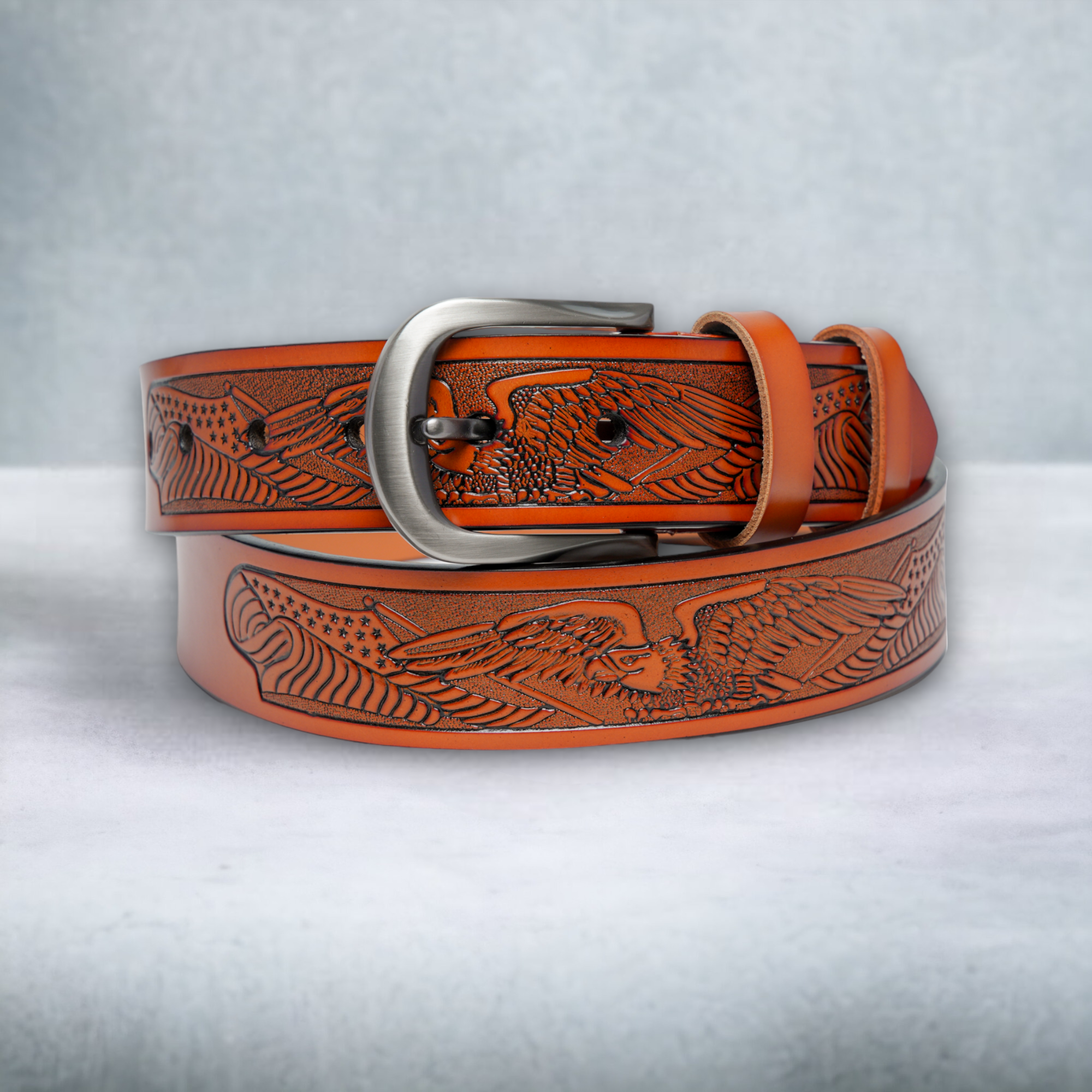 Chokore Eagle Engraved Pure Leather Belt (Camel)