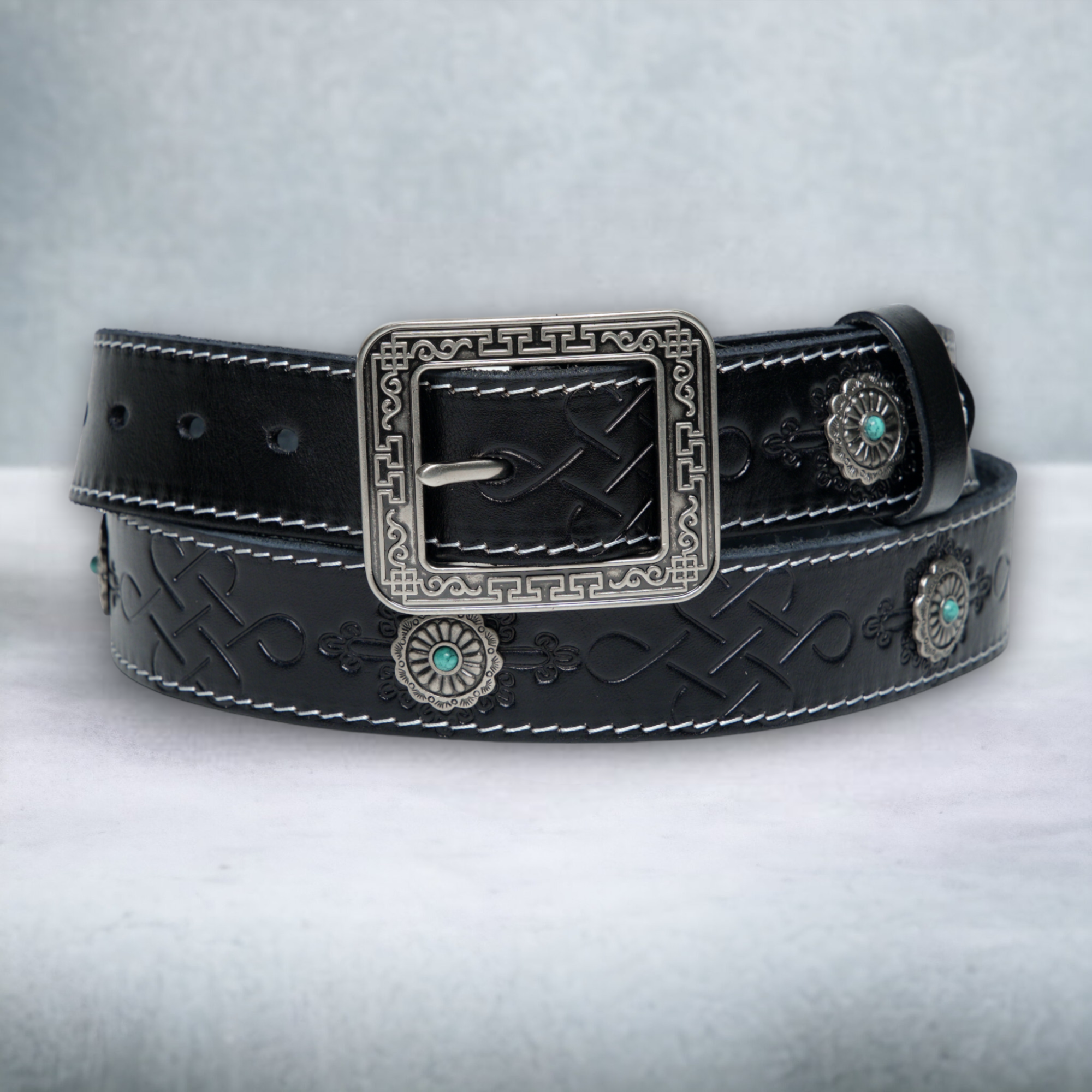 Chokore Mongolian Embossed Belt Pure Leather Belt (Black)