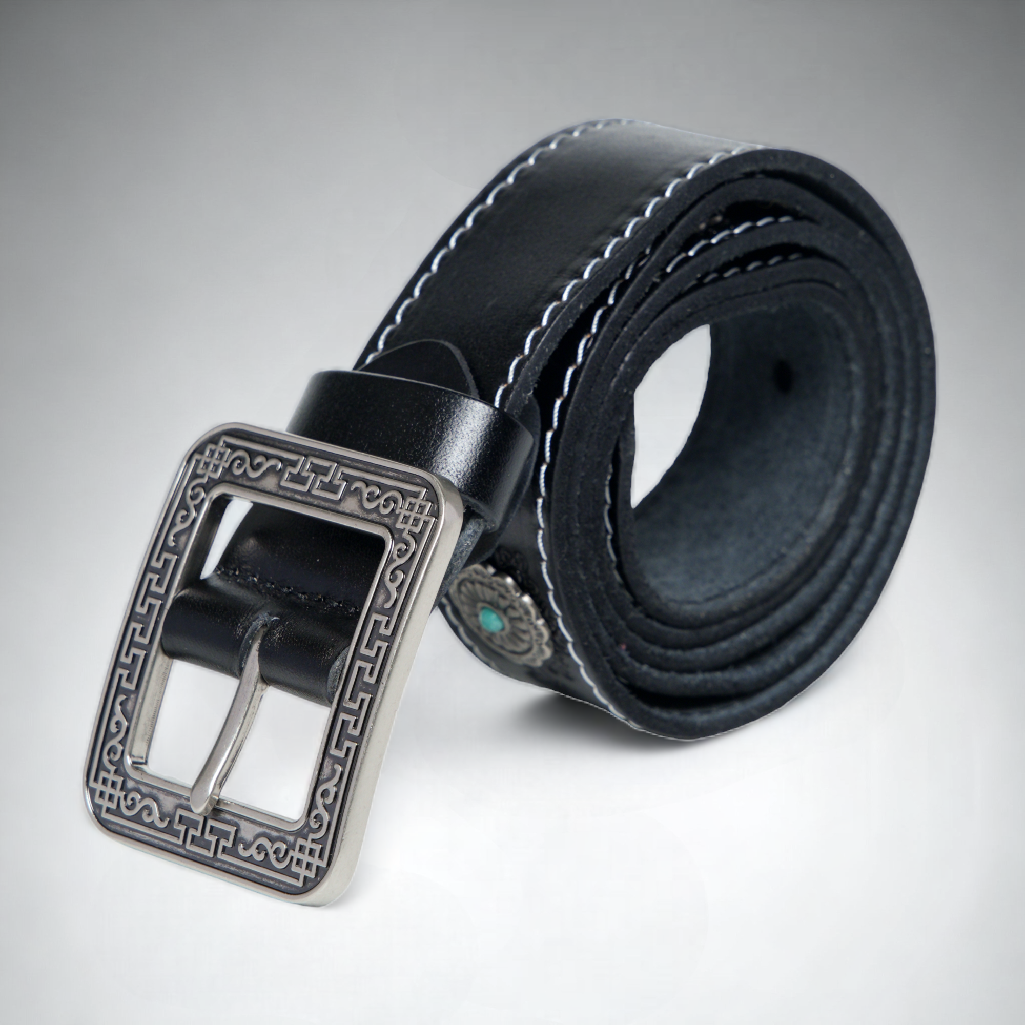 Chokore Mongolian Embossed Belt Pure Leather Belt (Black)