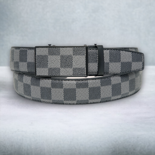 Casual Checkered Leather Belt (Gray)