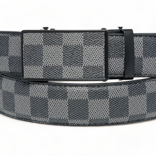 Casual Checkered Leather Belt (Gray)