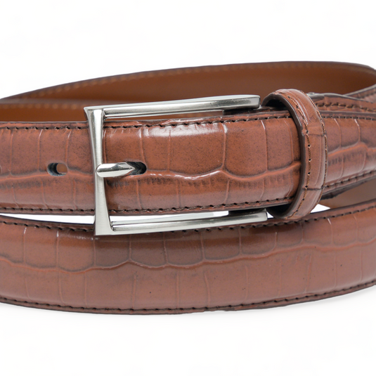 Crocodile Pattern Formal Pure Leather Belt (Brown)