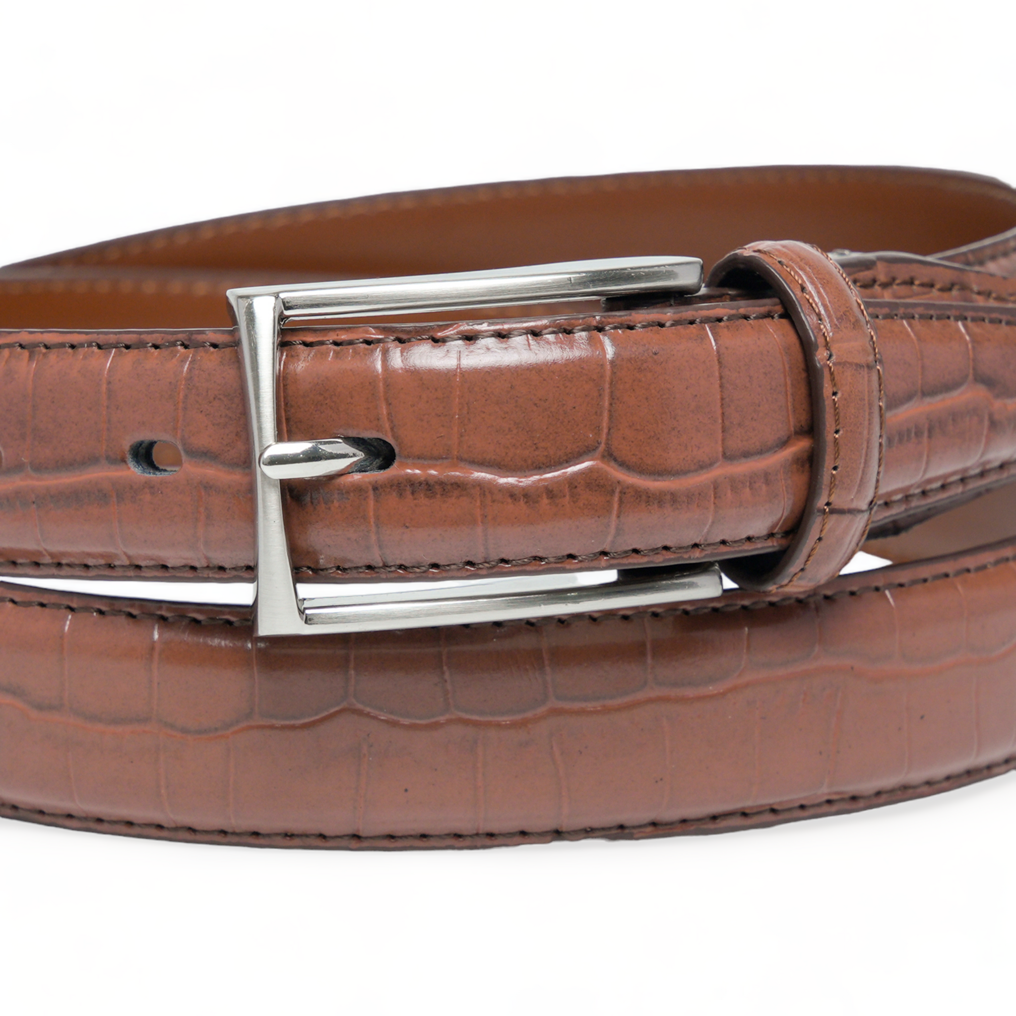Chokore Crocodile Pattern Formal Pure Leather Belt (Brown)