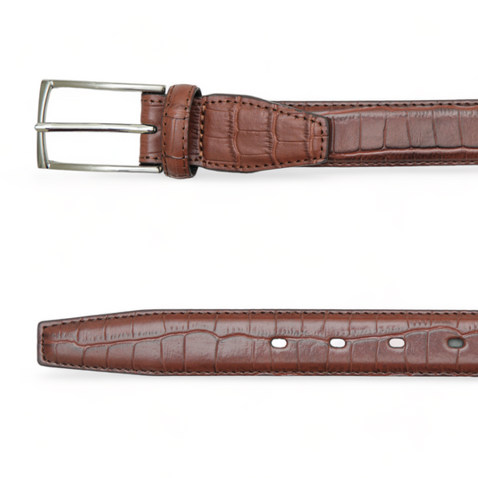 Crocodile Pattern Formal Pure Leather Belt (Brown)