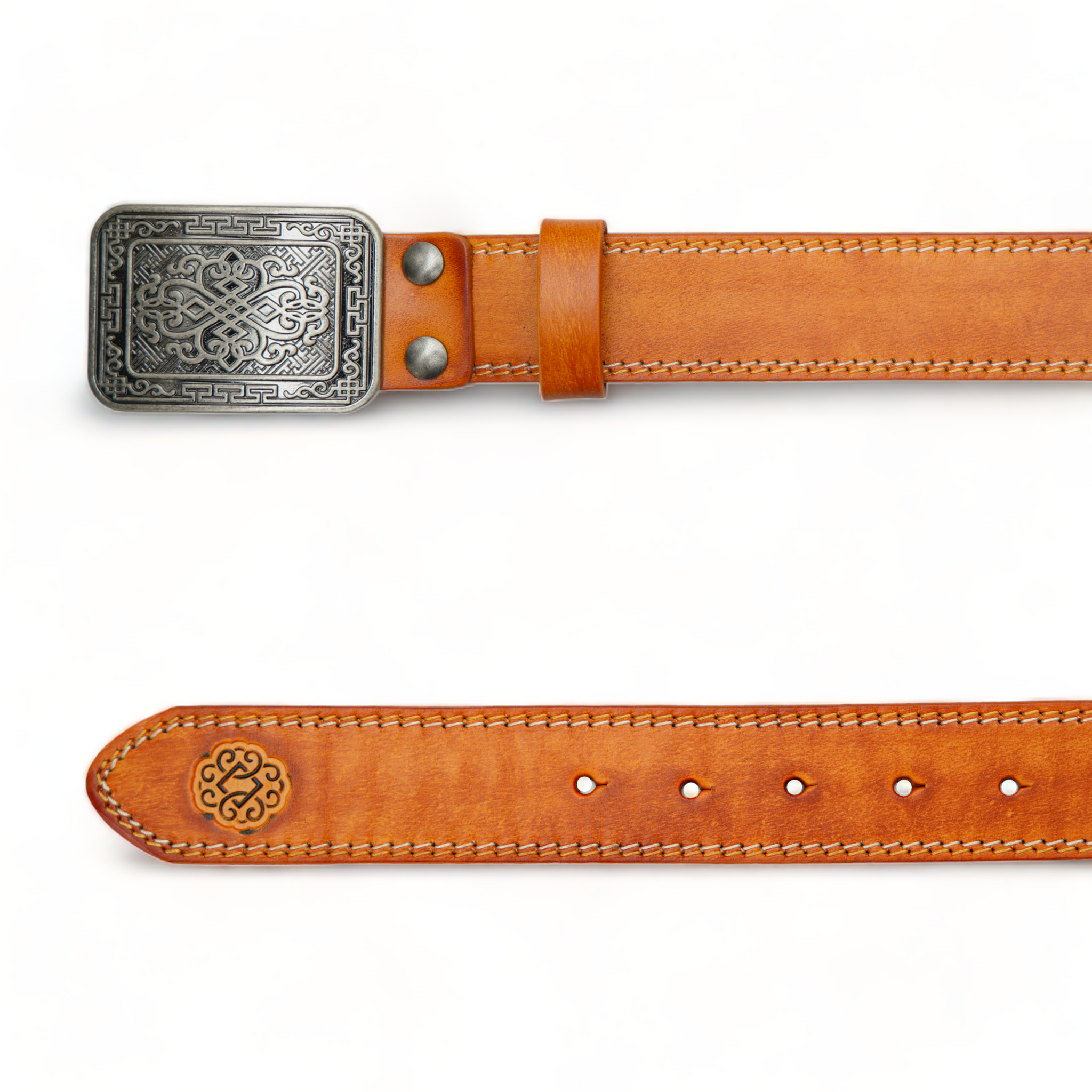 Chokore Embossed Pure Leather Belt with Stitching Details (Camel)