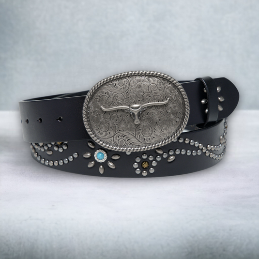 Chokore Western Bull Buckle Pure Leather Belt (Black)