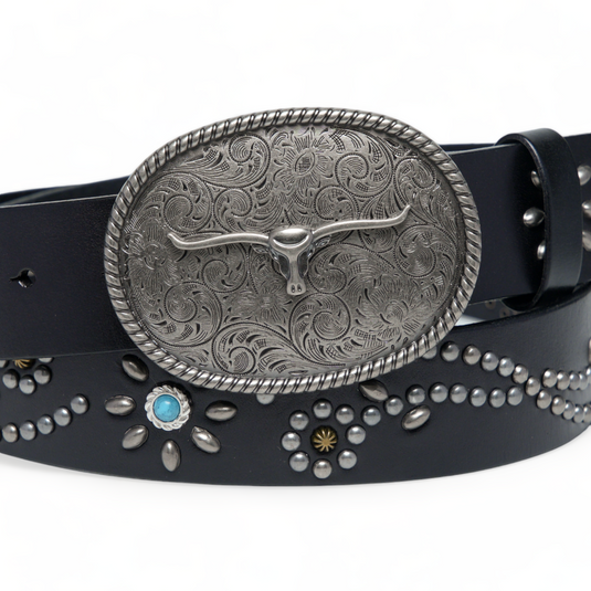 Chokore Western Bull Buckle Pure Leather Belt (Black)