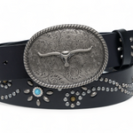 Chokore Chokore Western Bull Buckle Pure Leather Belt (Black) 