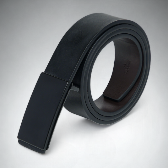 Formal Pure Leather Belt with Plate Buckle (Black)