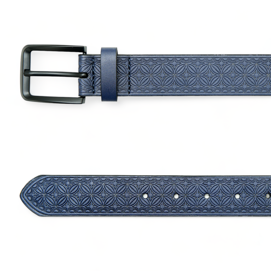 Chokore Graphic Pattern Embossed Leather Belt (Blue)