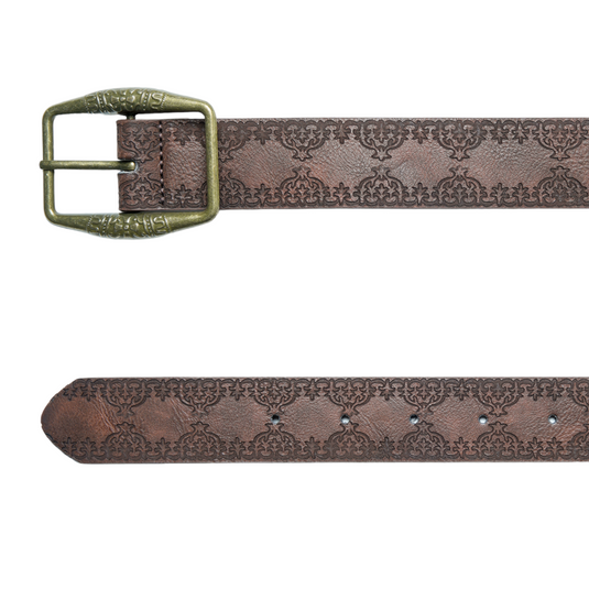 Chokore Brass Buckle Leather Belt with Vintage Embossed (Brown)