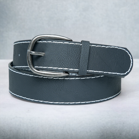 Chokore White Stitching Design Leather Belt (Black)