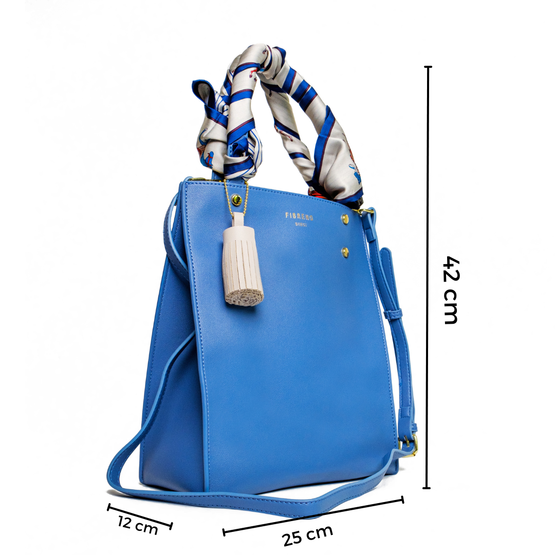 Chokore Vegan Leather Blue Bag with Tassel & Blue, Red Satin Silk Stole Combo