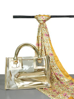 Chokore Chokore Box Handbag, Brown & Off-White, Orange, Pink Satin Silk Stole Combo Chokore Clear Handbag & Off-White, Orange, Pink Satin Silk Stole Combo