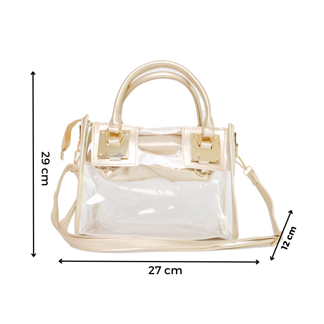 Chokore Clear Handbag & Off-White, Orange, Pink Satin Silk Stole Combo