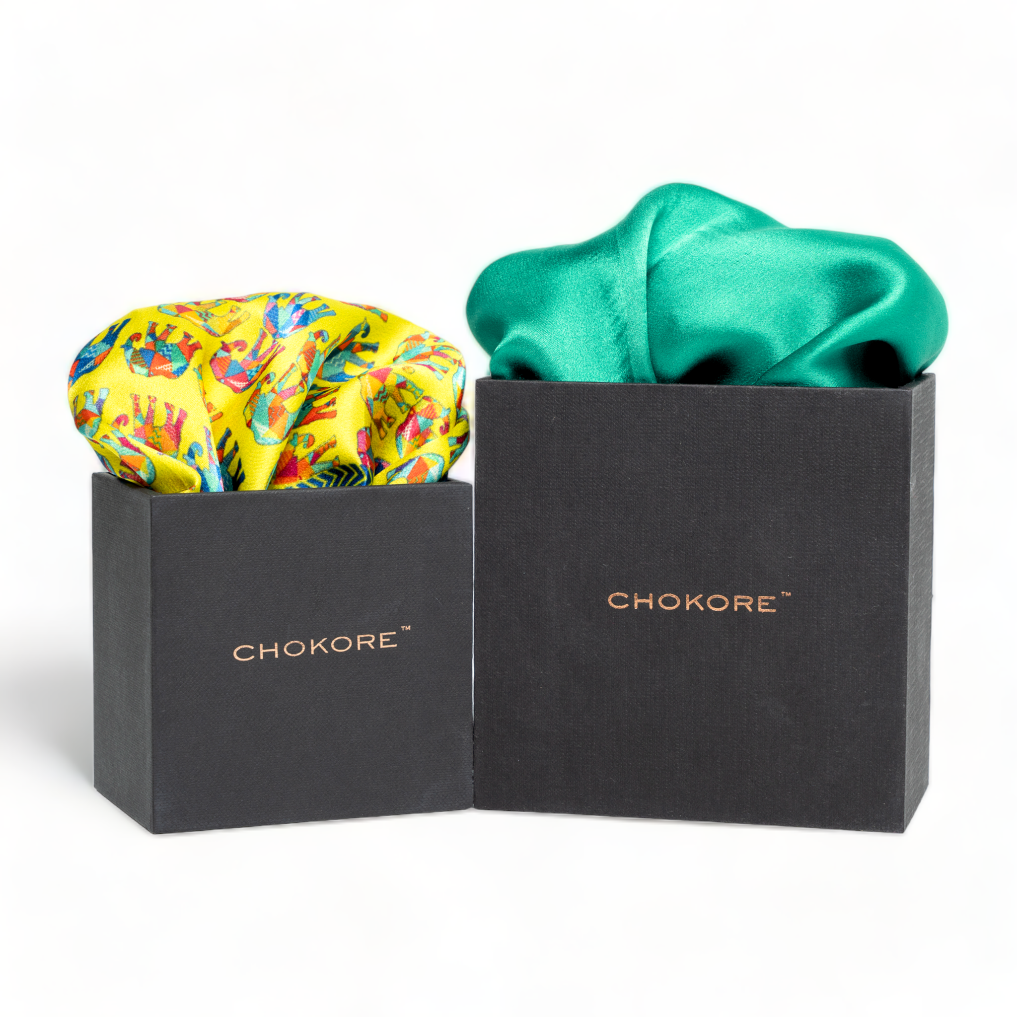 Chokore Special 2-in-1 Gift Set for Him (2 Pocket Squares, Wildlife and Solids Collection)