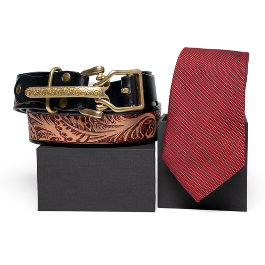 Chokore Special 2-in-1 Gift Set for Him (Men’s Pinpoint Necktie & Knight Leather Belt)