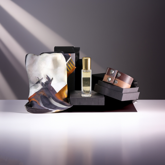 Chokore Special 3-in-1 Gift Set for Him (Lucknow Pocket Square, Leather Bracelet, & 20 ml One Desire Perfume)