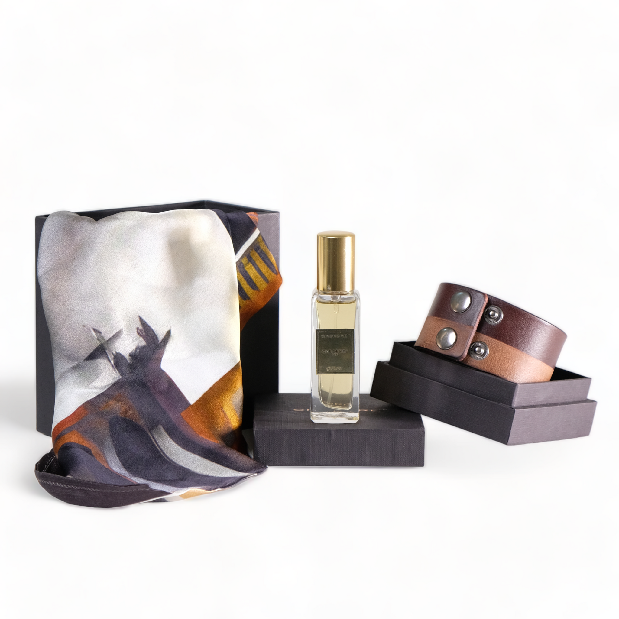 Chokore Special 3-in-1 Gift Set for Him (Lucknow Pocket Square, Leather Bracelet, & 20 ml One Desire Perfume)