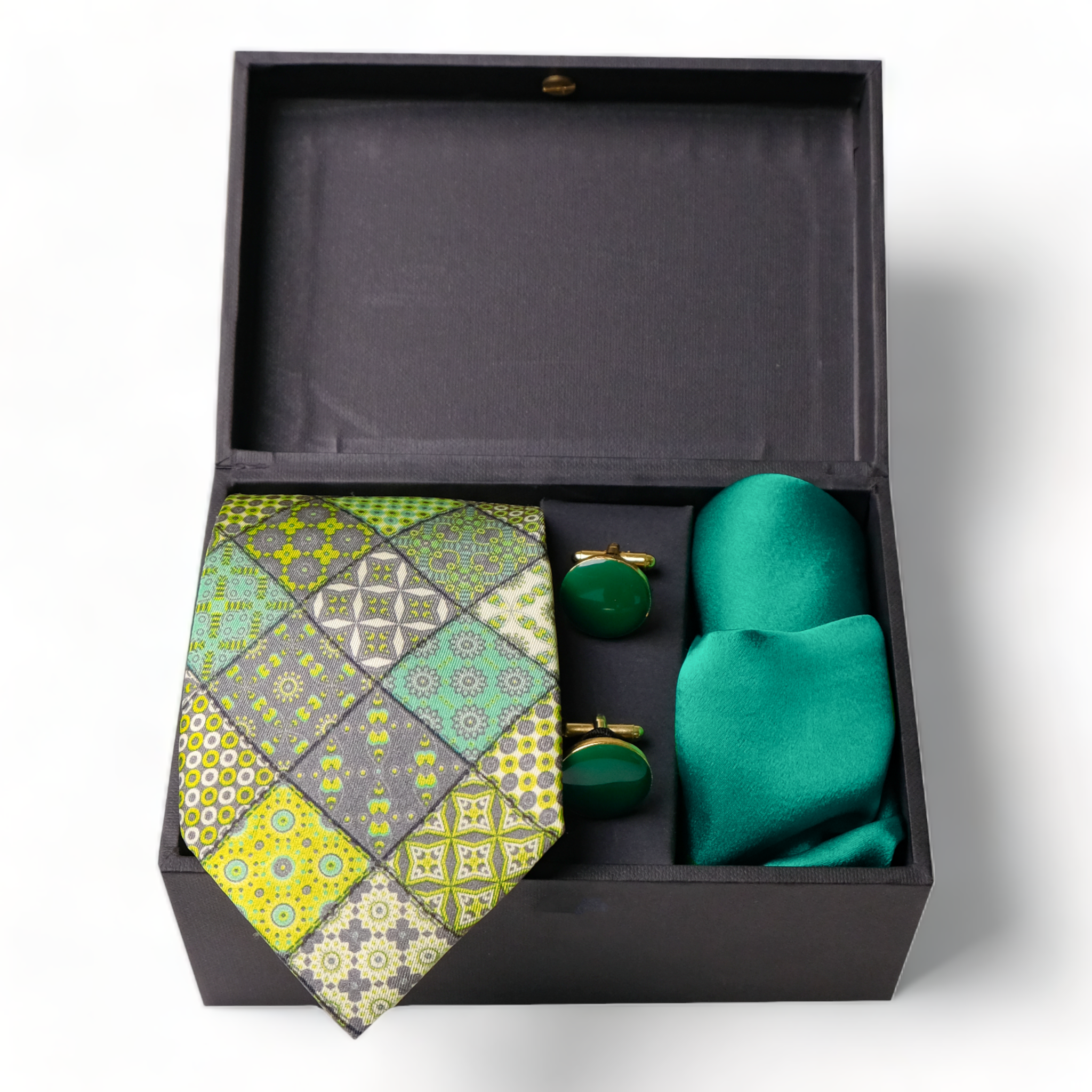 Chokore Special 3-in-1 Gift Set for Him (Turquoise Pocket Square, Necktie, & Cufflinks)