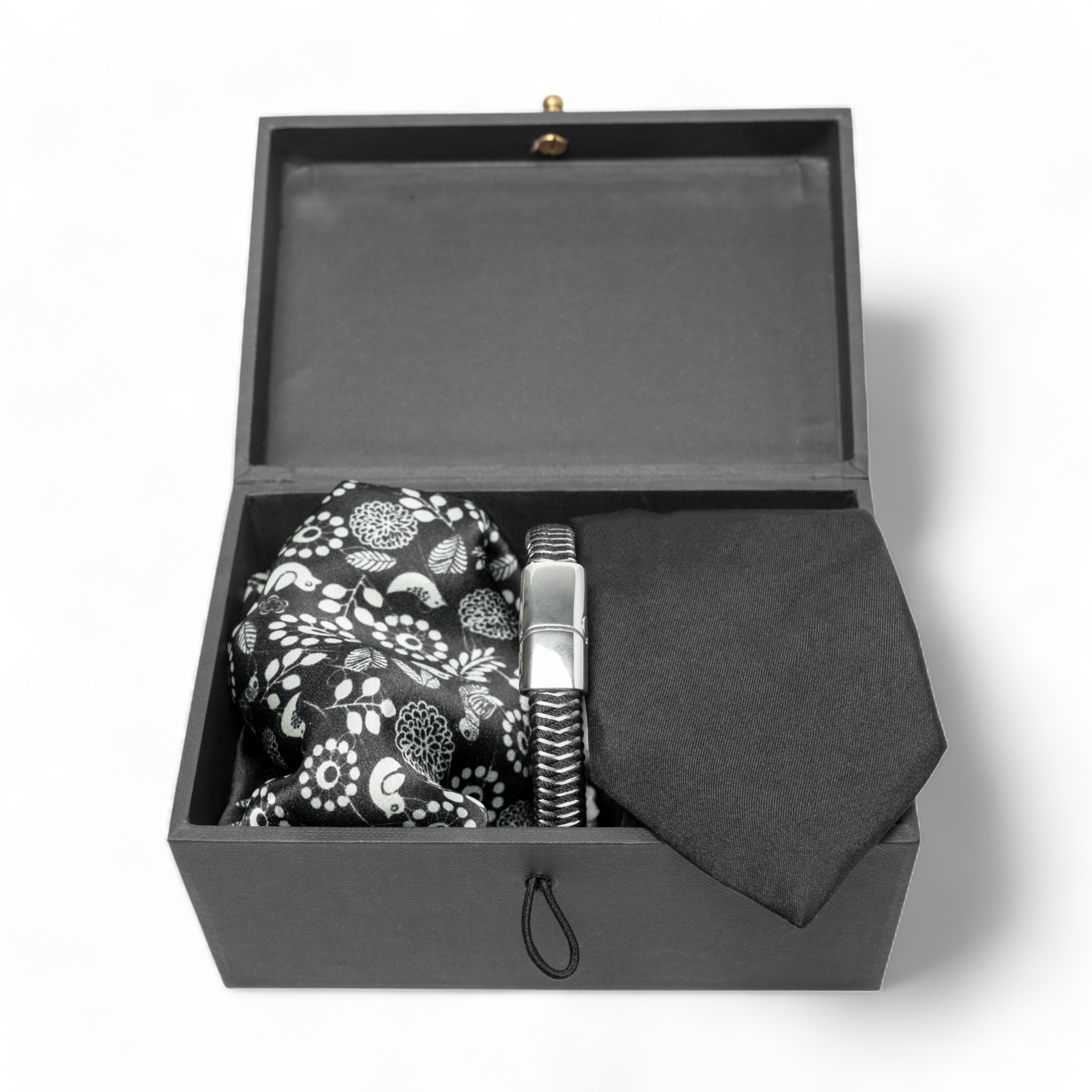 Chokore Special 3-in-1 Gift Set for Him (Black Pocket Square, Necktie, & Bracelet)