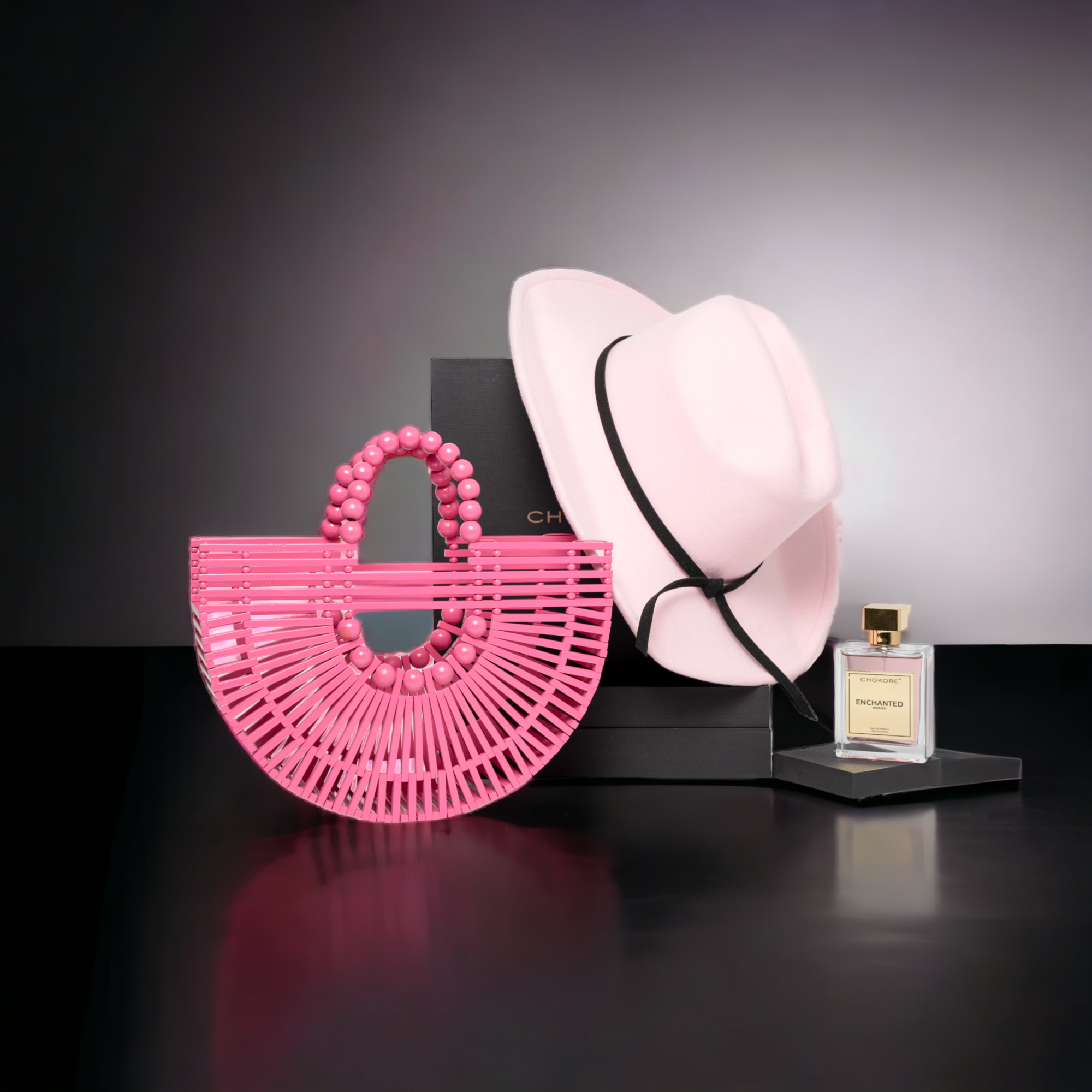 Chokore Special 3-in-1 Gift Set for Her (Bamboo Bag Pink, Cowgirl Hat, & 100 ml Enchanted Perfume)