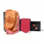 Chokore Chokore Yellow color silk tie & Two-in-one Red & Yellow Silk Pocket Square set Chokore Special 3-in-1 Gift Set for Him & Her (Women’s Silk Stole, Necktie, & Cufflinks)