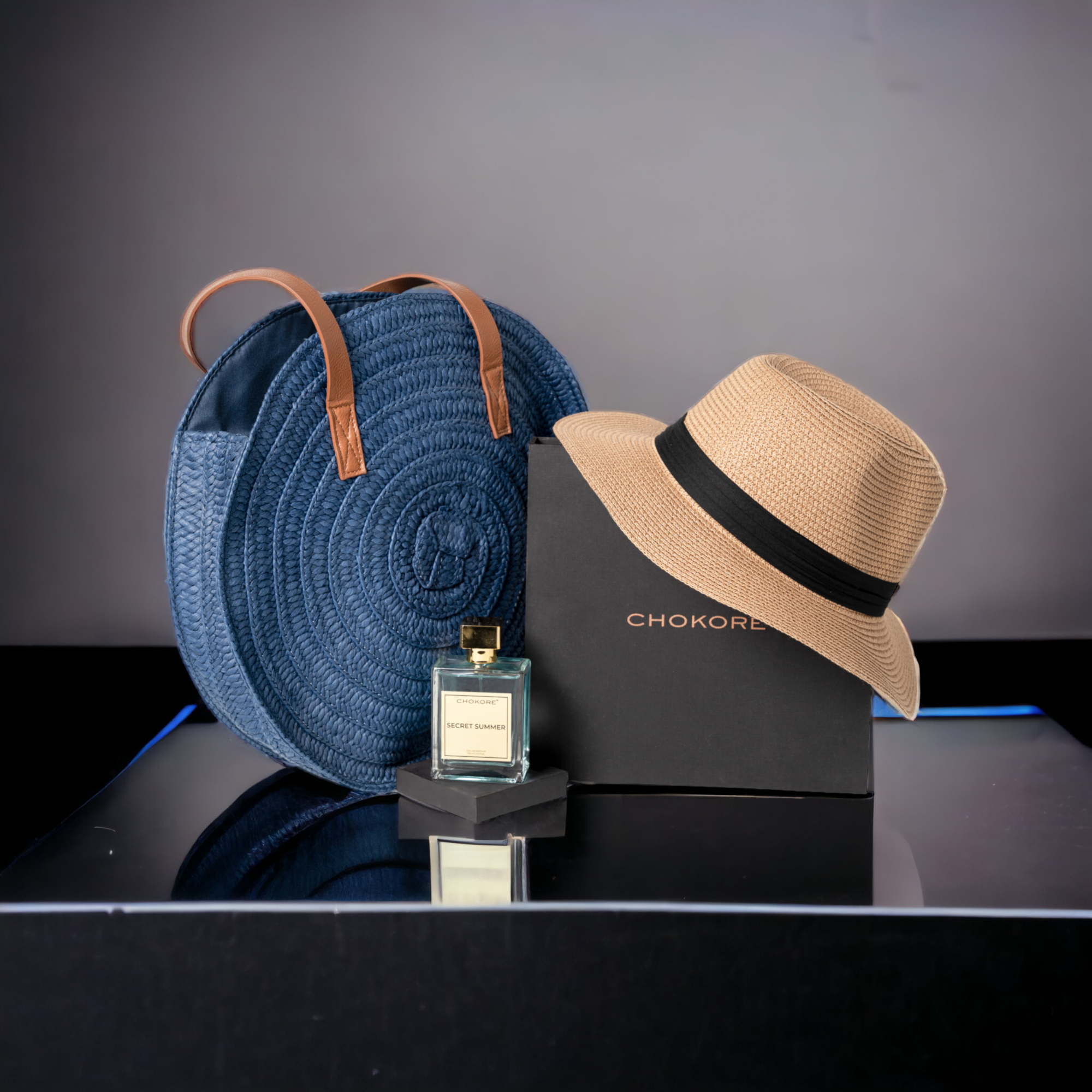 Chokore Special 3-in-1 Gift Set for Him & Her (Straw Hat, Beach Bag, & 100 ml Secret Summer Perfume)
