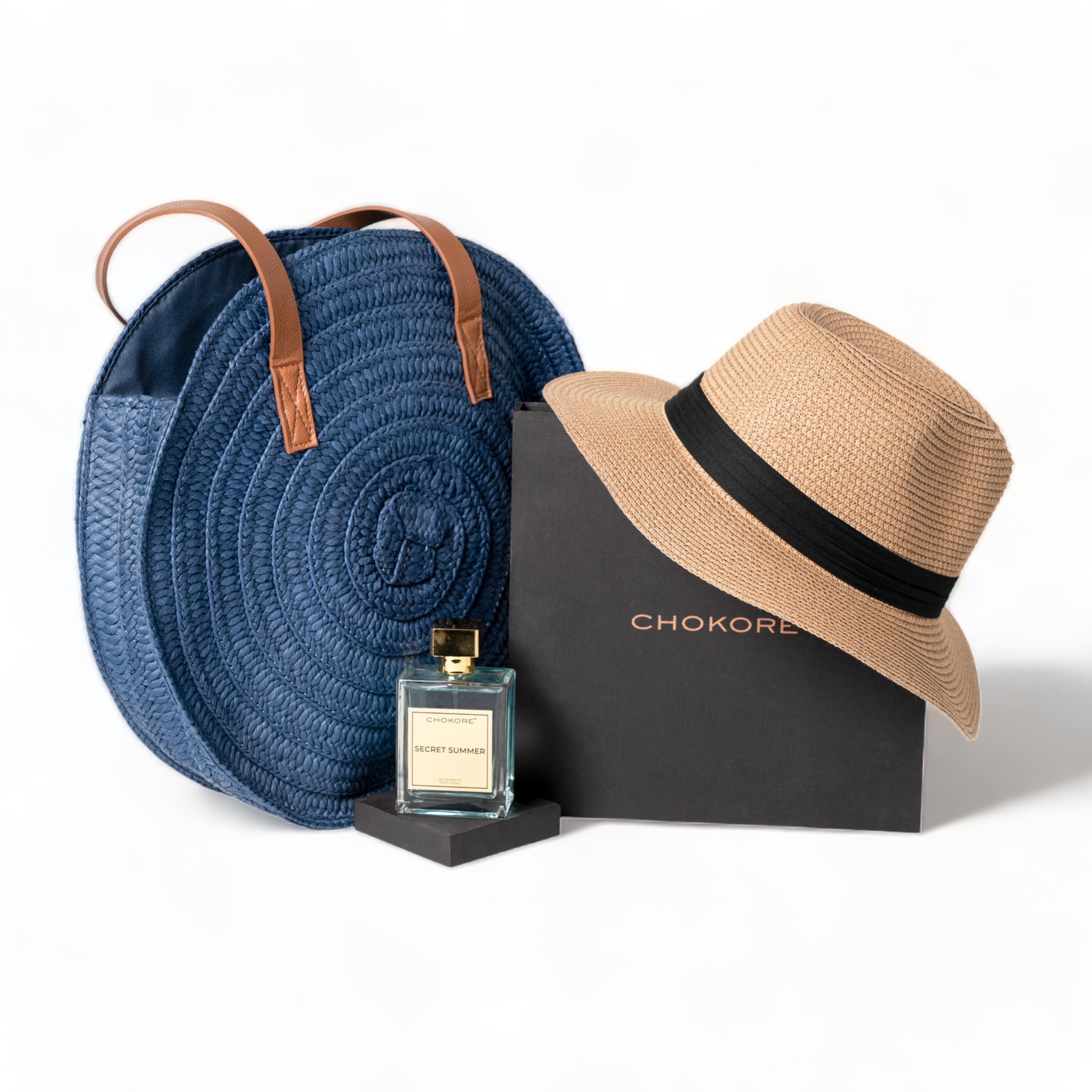 Chokore Special 3-in-1 Gift Set for Him & Her (Straw Hat, Beach Bag, & 100 ml Secret Summer Perfume)