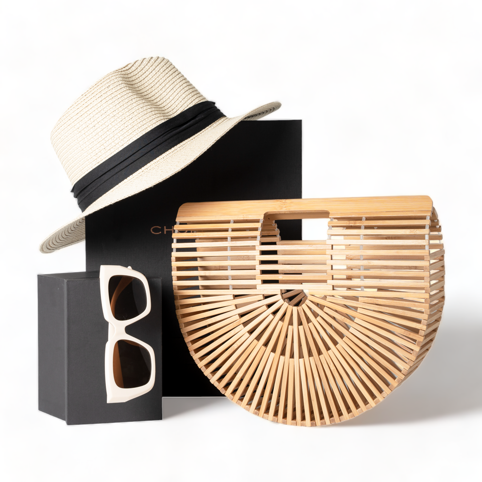 Chokore Special 3-in-1 Gift Set for Him & Her (Straw Hat, Bamboo Bag, & Sunglasses)
