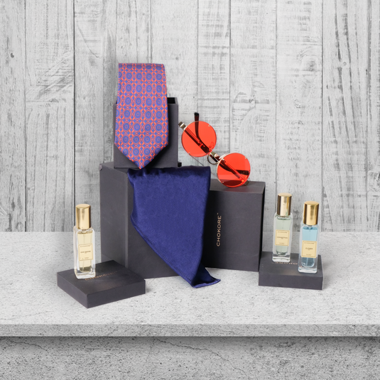 Chokore Special 4-in-1 Gift Set for Him (Pocket Square, Necktie, Sunglasses, & Perfume Combo)