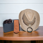 Chokore Chokore Special 4-in-1 Gift Set for Him (Solid Pocket Square, Plaid Necktie, Hat, & Bracelet) 