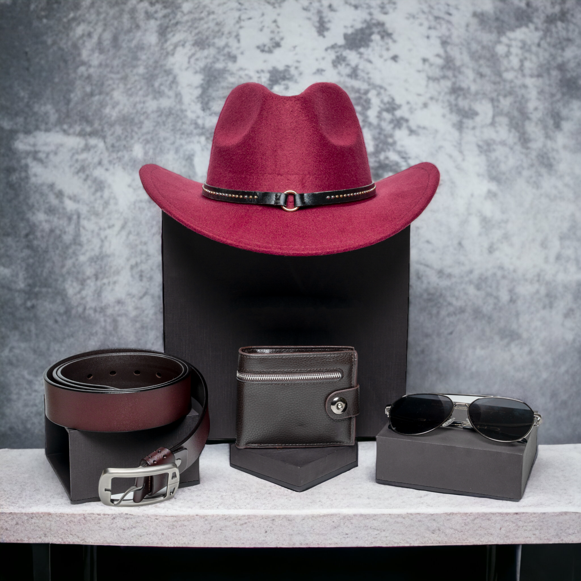 Chokore Special 4-in-1 Gift Set for Him (Belt, Wallet, Hat, & Sunglasses)