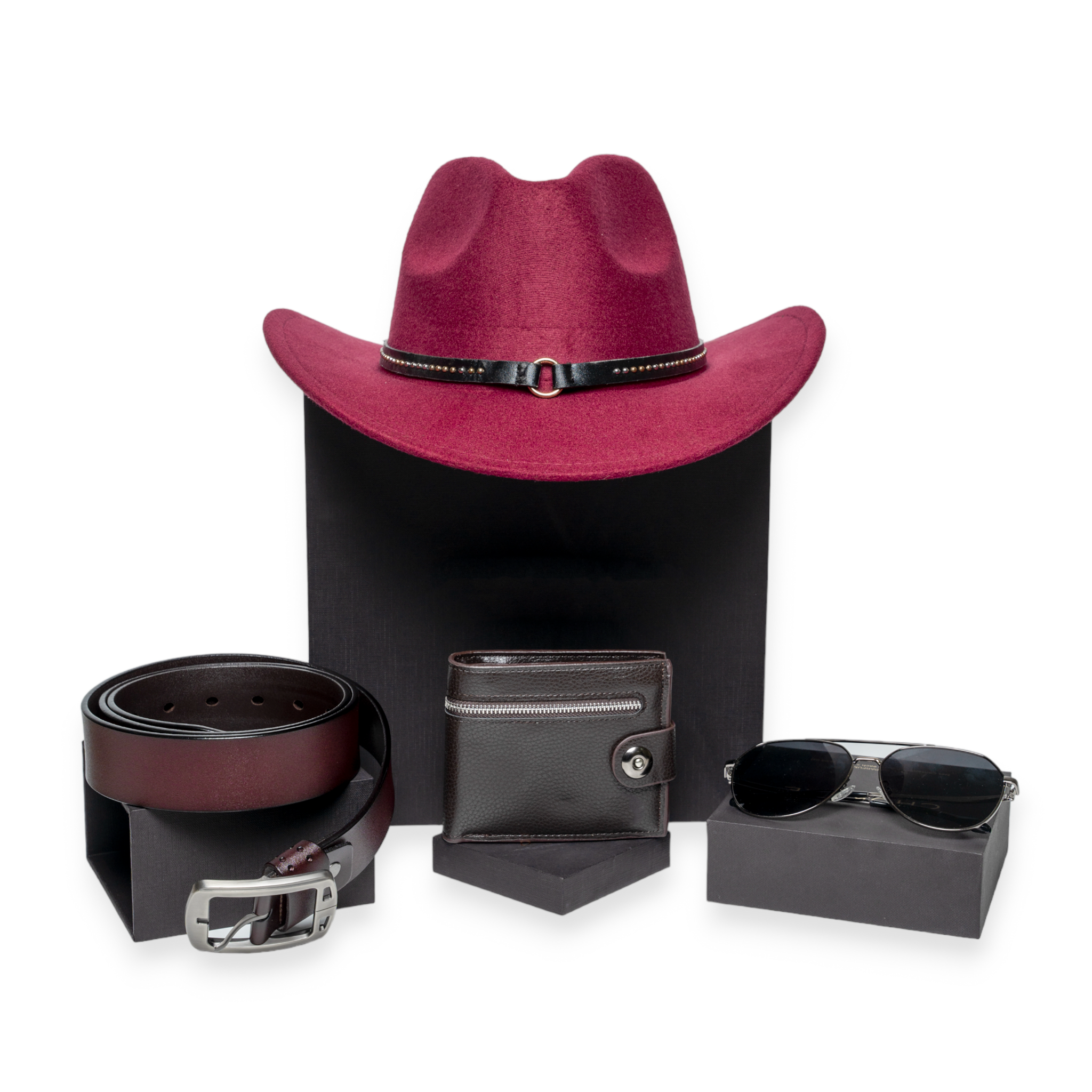 Chokore Special 4-in-1 Gift Set for Him (Belt, Wallet, Hat, & Sunglasses)